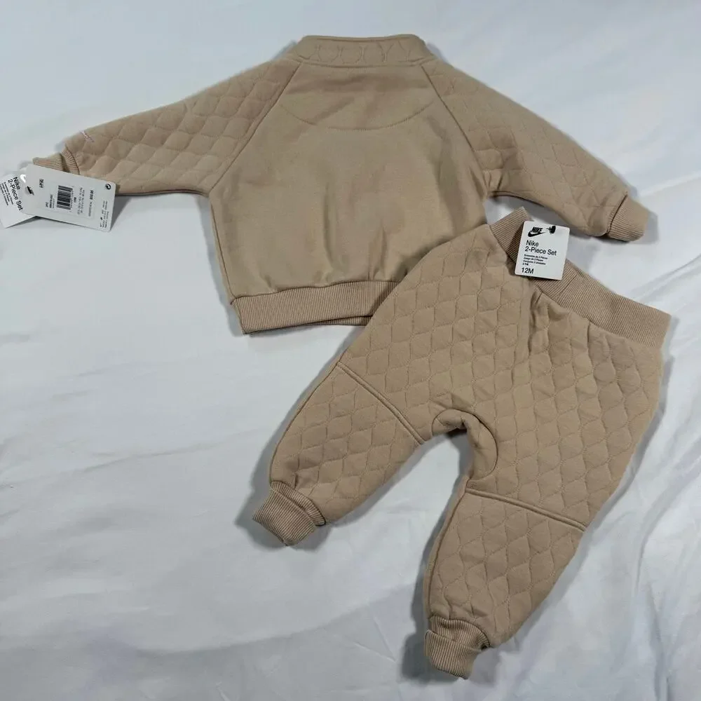 NWT Nike baby two piece sweat set beige and pink size 12M